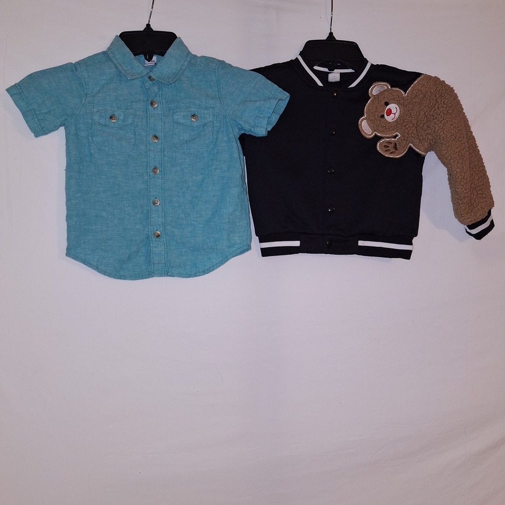 Lot Of 2 Boys 2t-3T Black Campus Jacket Teddy Bear Embroidery Patch Work Buttons